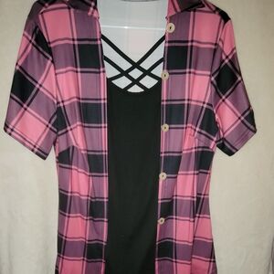 Plaid Pink and Black Women's Top